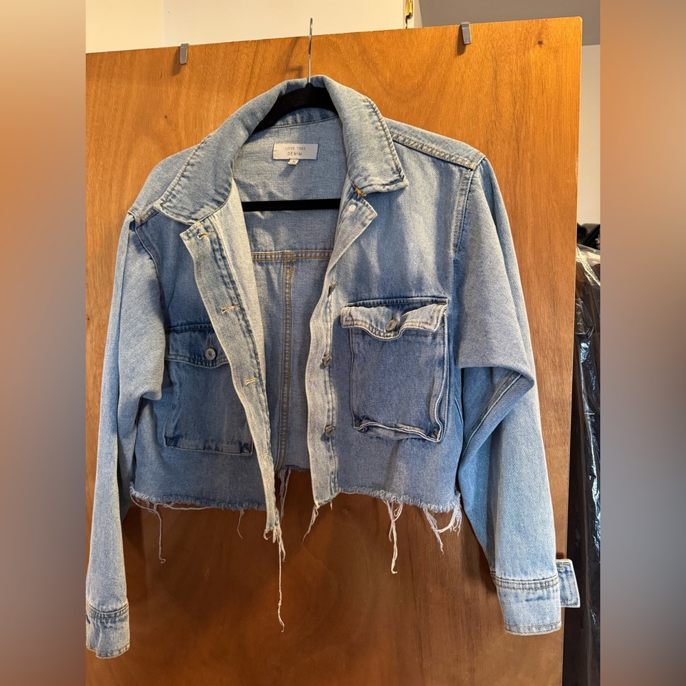 Love Tree Light Blue Distressed Jean Jacket